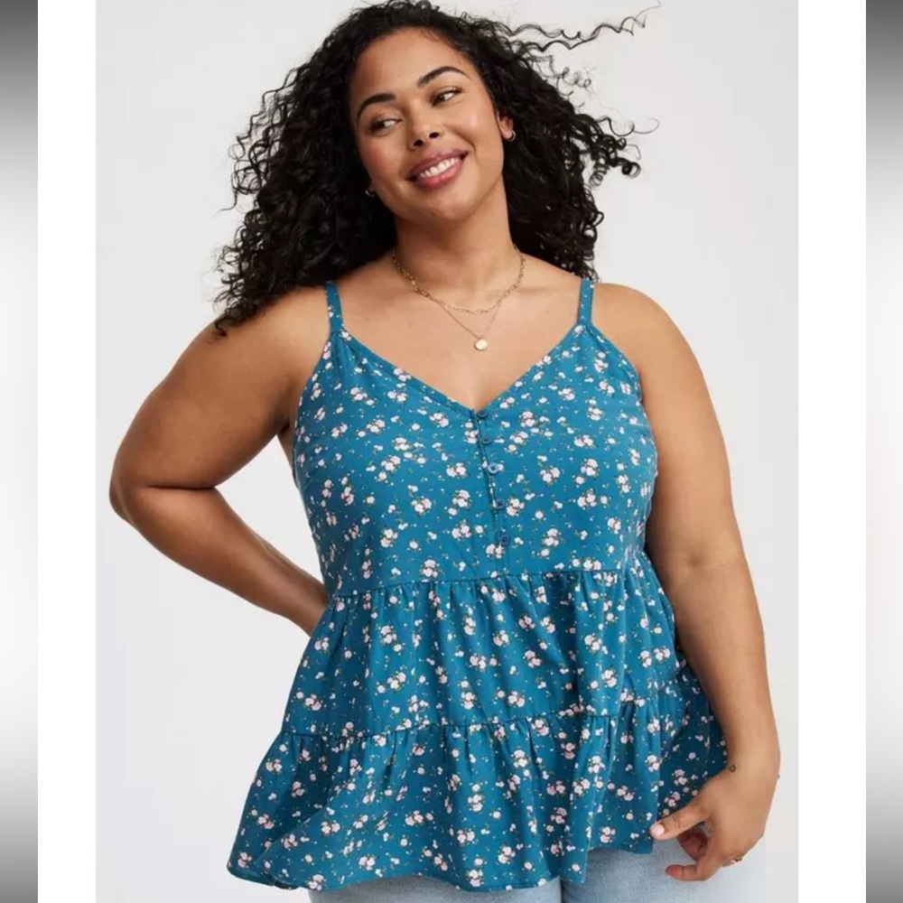 Torrid Challis Drop Waist Tiered English Ditsy Floral Bluesteel Cami NWT 4X